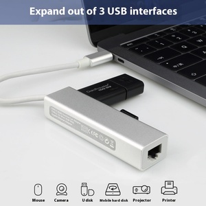 USB3.0 100M HUB in lega di alluminio Drive-Free scheda di rete Docking Station TYPE-C con RJ45 cablato Hub Computer USB C interfaccia Stock - Product Image 2