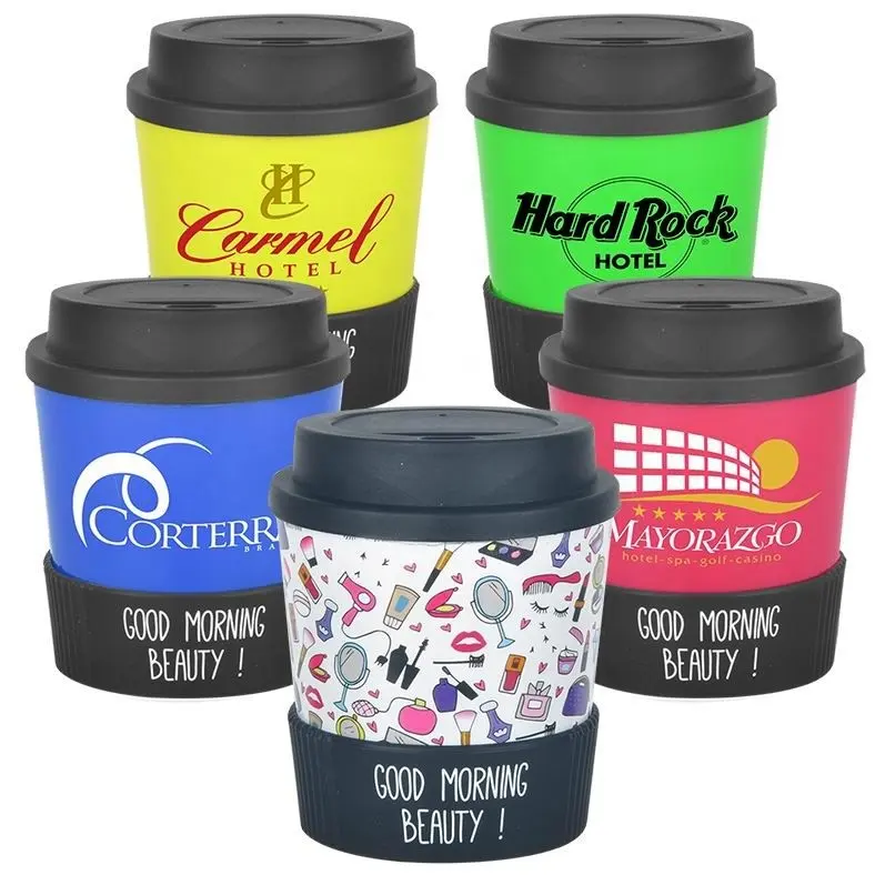 Sıcak satış BPA ücretsiz çevre dostu plastik kahve kupası dayanıklı yeniden kullanılabilir kupa bardak gitmek 9 oz 12 oz 16 oz promosyon için