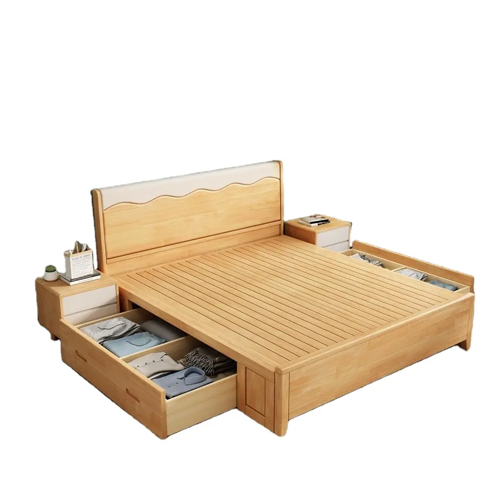 ODM-mueble de dormitorio europeo moderno, cama doble de madera de roble de lujo, nuevo modelo