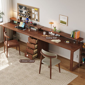 Escritorio de ordenador de doble juego con estantes y cajones, diseño Simple de madera duradero para el hogar, oficina, mesa de estudio moderna para 2 personas - Product Image 1