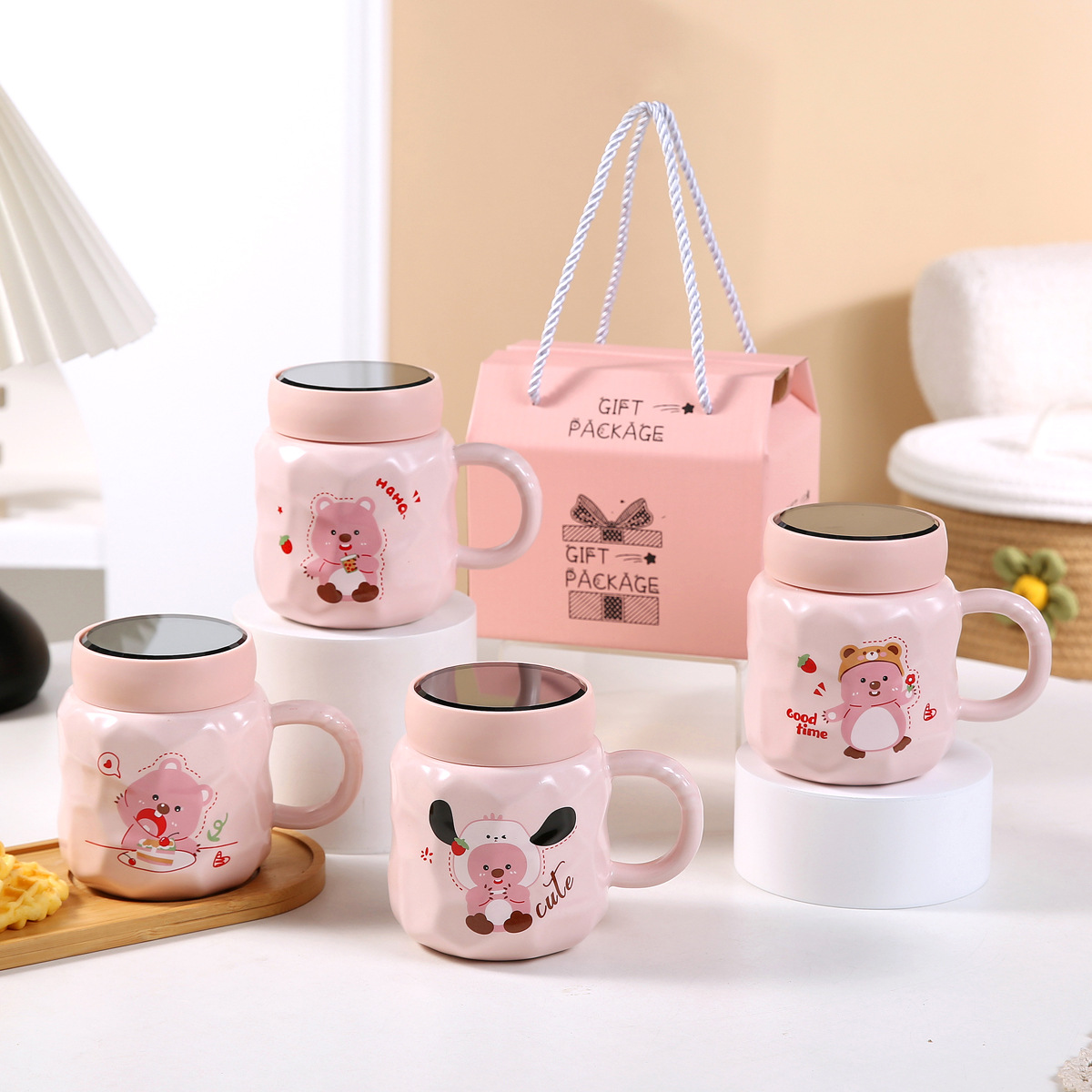 Zogift浅蓝色金色仙人掌陶瓷咖啡杯，带镜盖 - Product Image 4