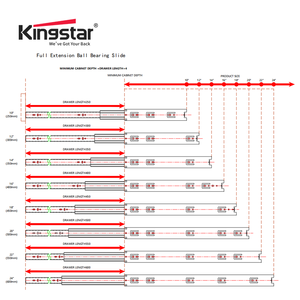 Kings tar Möbel Hardware 12 Zoll 14 Zoll Küchen schrank 3-fach Teleskop Kugellager Voll auszug Schubladen führungen - Product Image 6