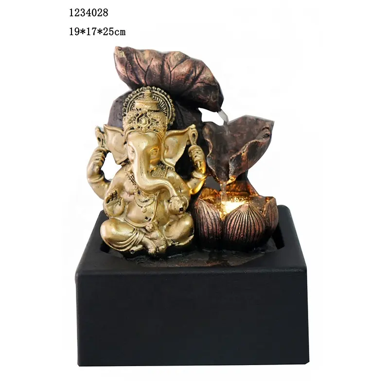 Poly resin Asian ZEN indoor tabletop Buddha elephant God fountain India style Buddha Buddha statue fountain water feature