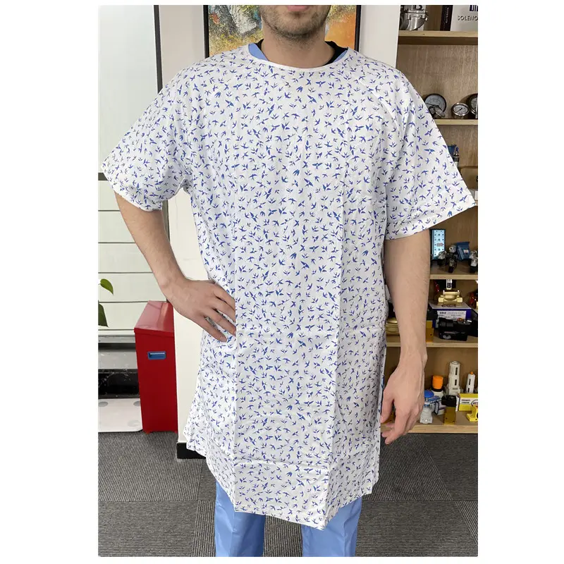 Homem impressão string algodão poliéster malha paciente vestido solto