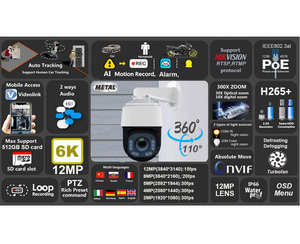 6K 12 megapiksel 30X optik insan araç otomatik izleme 300X Zoom yatay 360 PTZ Speed Dome POE IP ağ kamerası - Product Image 3
