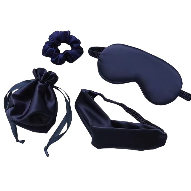 Ensemble 4 pièces - Sac de rangement bleu marine - Bandeau pour cheveux - Élastique à cheveux