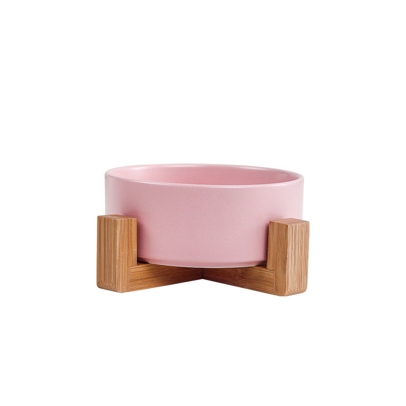 Single bowl wooden frame straight mouth ceramic pink