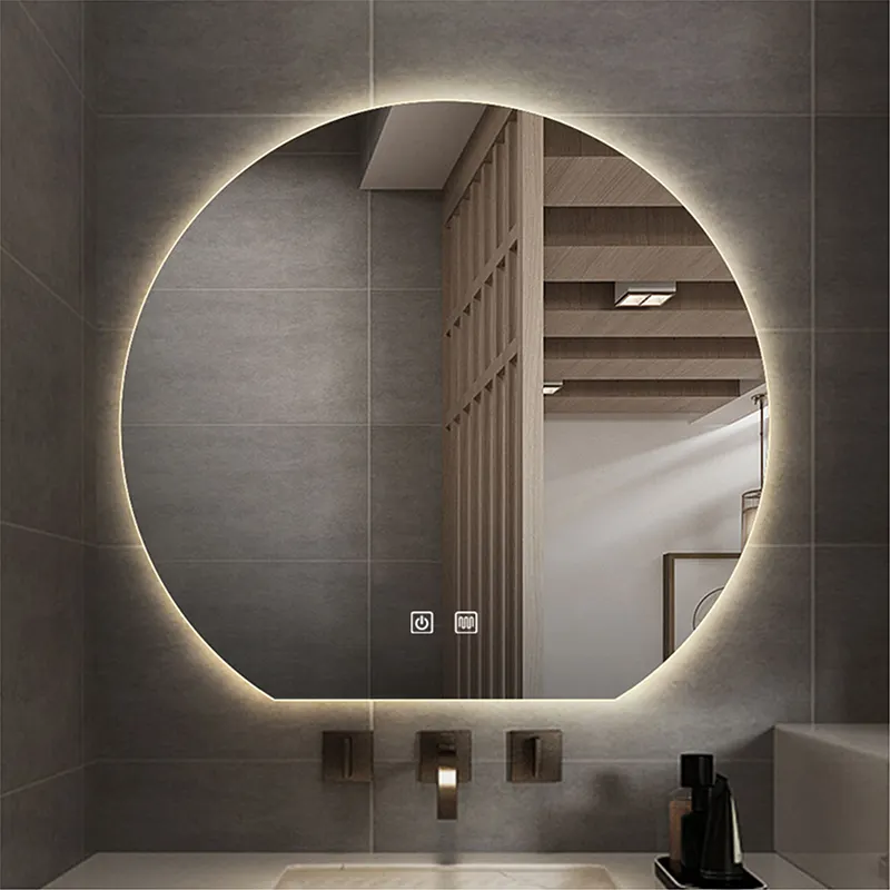 होटल लक्जरी दीवार घुड़सवार बैकलिट फ़्रेम दौर आकार दर्पण बाथरूम आपा दर्पण के साथ प्रकाश का नेतृत्व किया