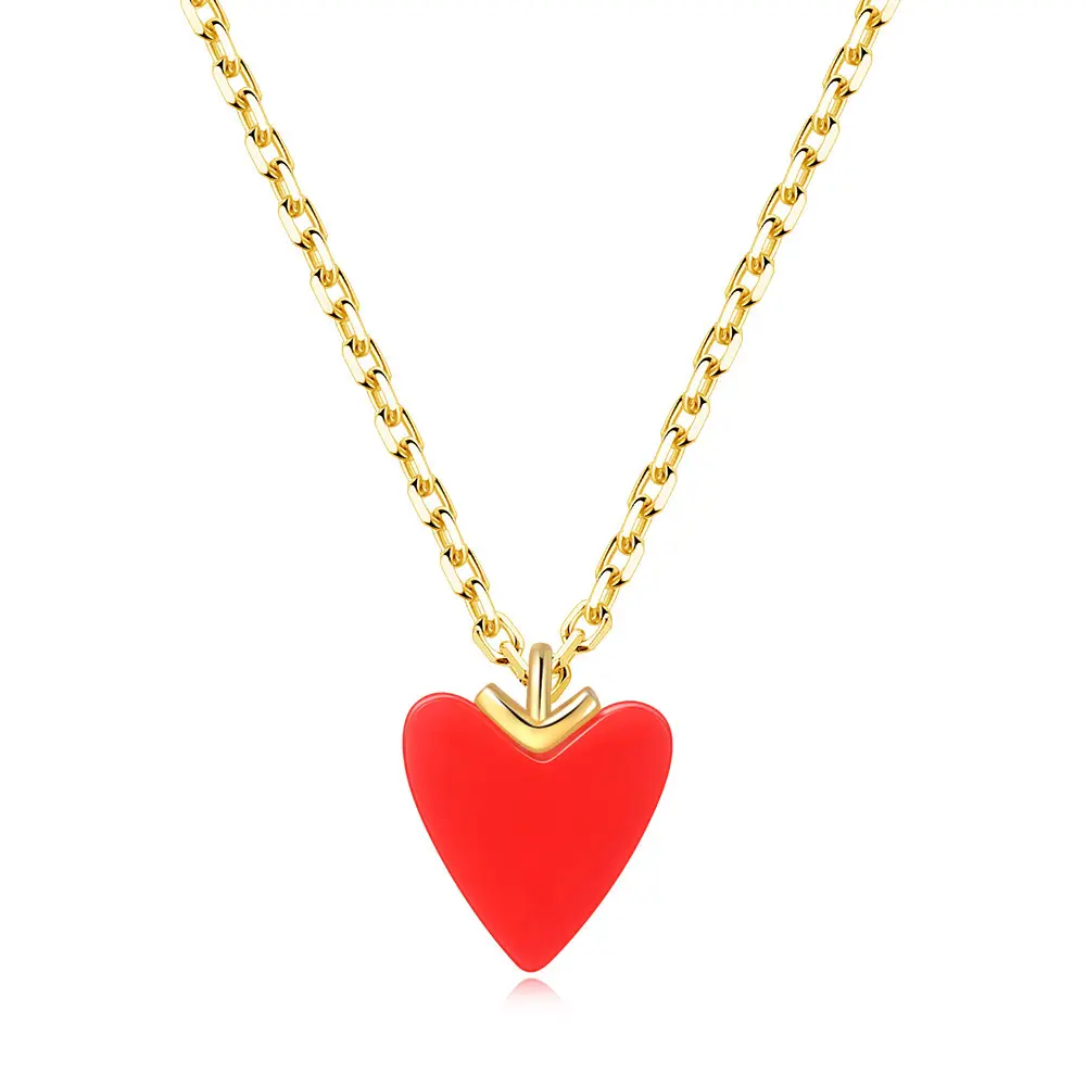 Kalp Kolye Good Quality Ladies Girls Gift Heart Shaped Synthetic Red Coral Charm S925 Silver Necklace NI105