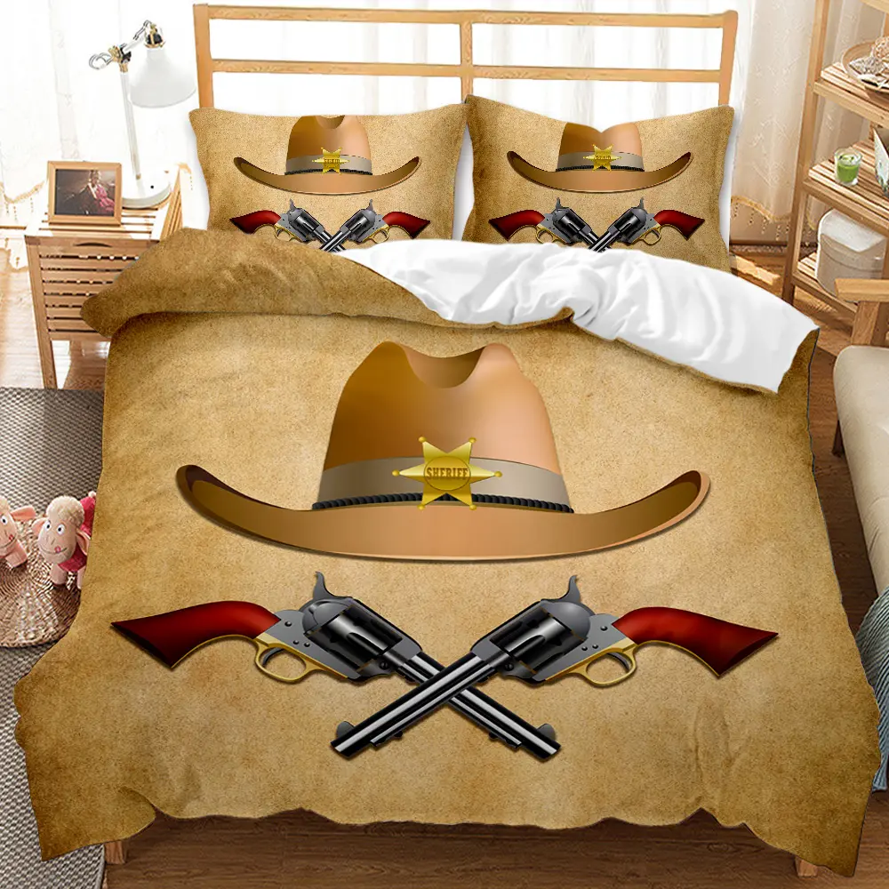 New Style Western Denim Style Bedding Set Hot Sale Polyester Cushion Cover Quilt Cover