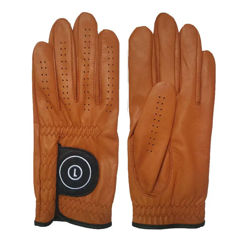 Super weiche braune Farbe Premium Cabretta Leder Golf handschuhe