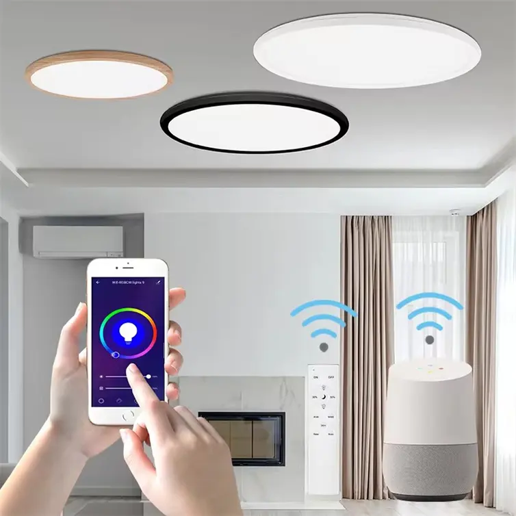 Luzes de teto LED para escritório doméstico RGB redondo moderno com controle remoto Smart APP Wifi Super Slim