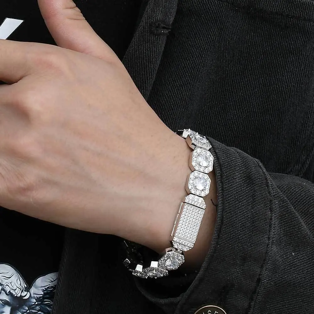 Trendy Brand Personalized Hip-hop Jewelry Rock Sugar Bracelet Moissanite 925 Silver Bracelet