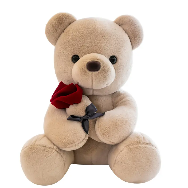 Urso de pelúcia personalizado, boneca macia promocional de animais, brinquedo de pelúcia, urso de dia dos namorados com flores de rosa