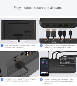 <strong>Dream</strong> Color 4K HDMI Ambient Tuya WiFi TV Backlight Screen Sync 12V <strong>LED</strong> Light Kit for Desktop PC Screen Background - Product Image 4