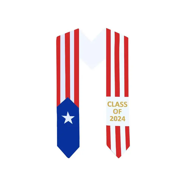 Personalizado América del Norte Clase de 2024 Puerto Rico Graduación Sash Stole Bandera Nupcial Satén Totalmente Forrado y Bordado Adulto Unisex