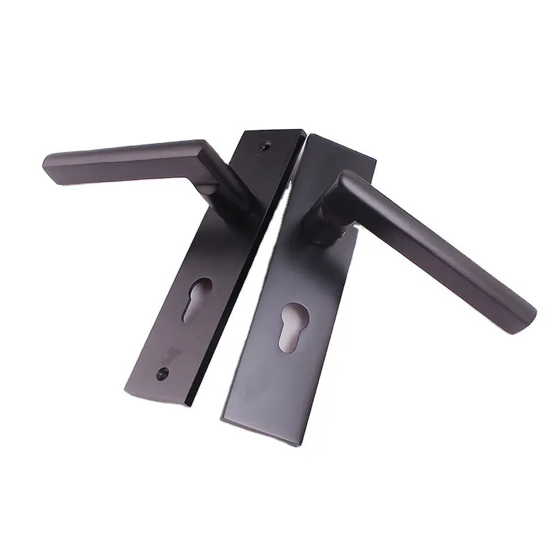 Cerradura de muesca de un solo pestillo, manija de puerta de Palanca Negra minimalista de aleación de aluminio de doble cara