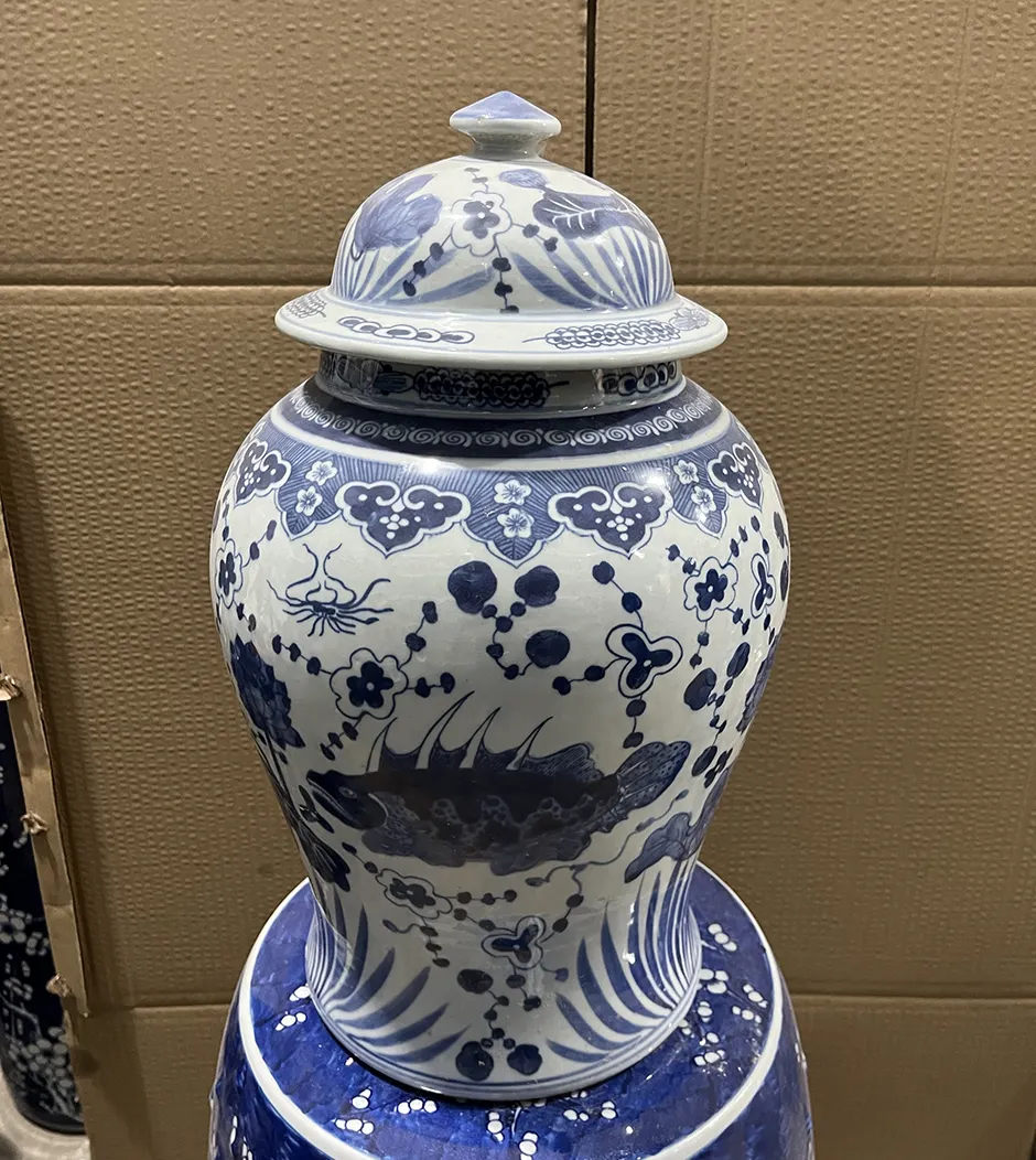 Pot de gingembre pot de gingembre antique vase de pot de gingembre bleu et blanc avec motif de poisson