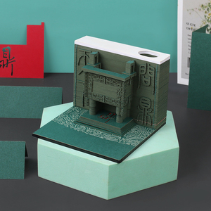 Bloc de notas 3D personalizado nota adhesiva papel de bronce Bloc de notas juego de papelería caja de acrílico de regalo con portalápices artículo de regalo de arte creativo - Product Image 4