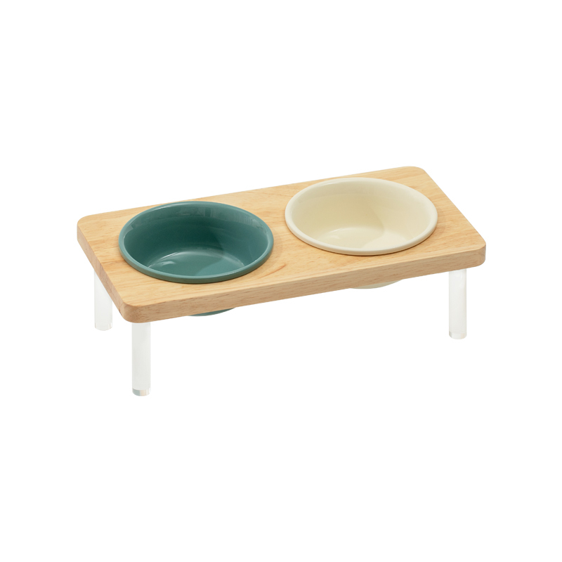 Double Bowls( Green/Beige)+Stand