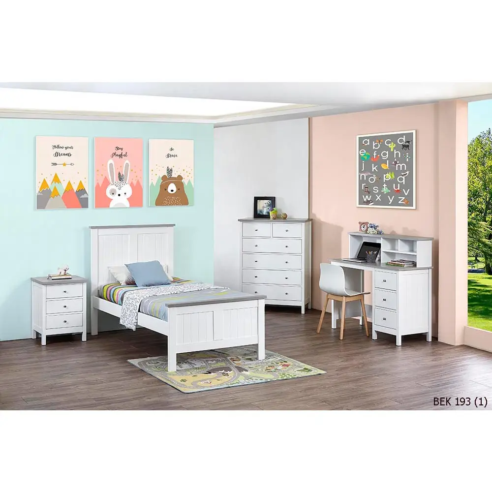 Conjunto de dormitorio para niños BEK 193 A, muebles modernos de madera maciza de goma para el hogar, acabado fino, duradero, Malasia