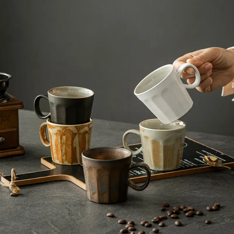 Solhui 복고풍 커피 컵 창조적 인 일본 거친 도자기 머그 작은 손으로 만든 세라믹 머그