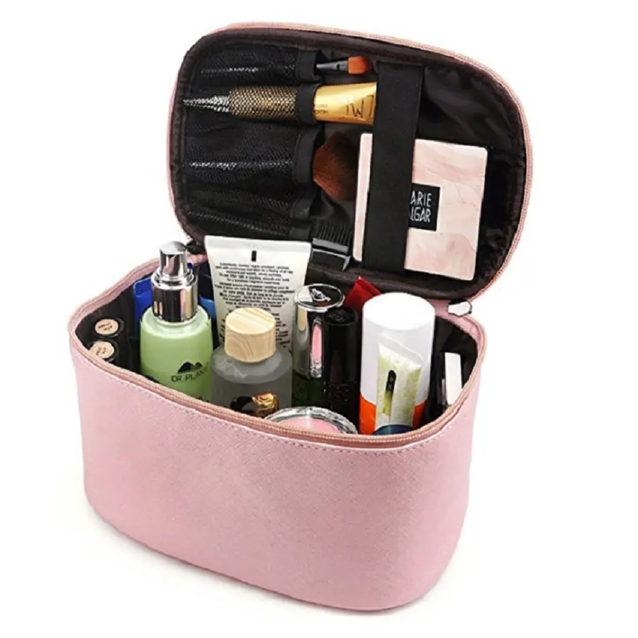 Bolsas de cosméticos para mulheres, bolsa de maquiagem personalizada em couro pu, de grande capacidade, à prova d'água, caixa de cosméticos de luxo para viagens