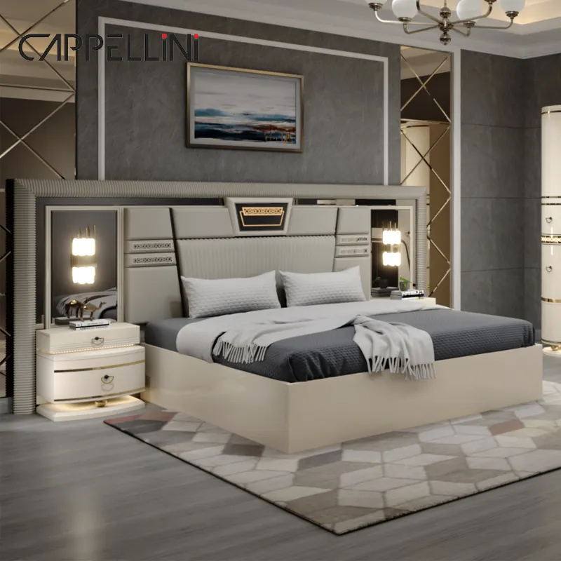 2024 Modern Luxury King Size Double Bed Mdf Bedroom Furniture Set Meuble De Chambre A Coucher Luxe Complet Moderne