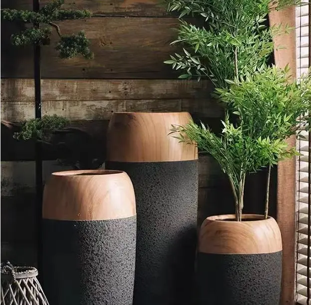 Support décoratif de luxe spécial Jardinières en bois, vase polygone blanc, pots de fleurs en fibre de verre