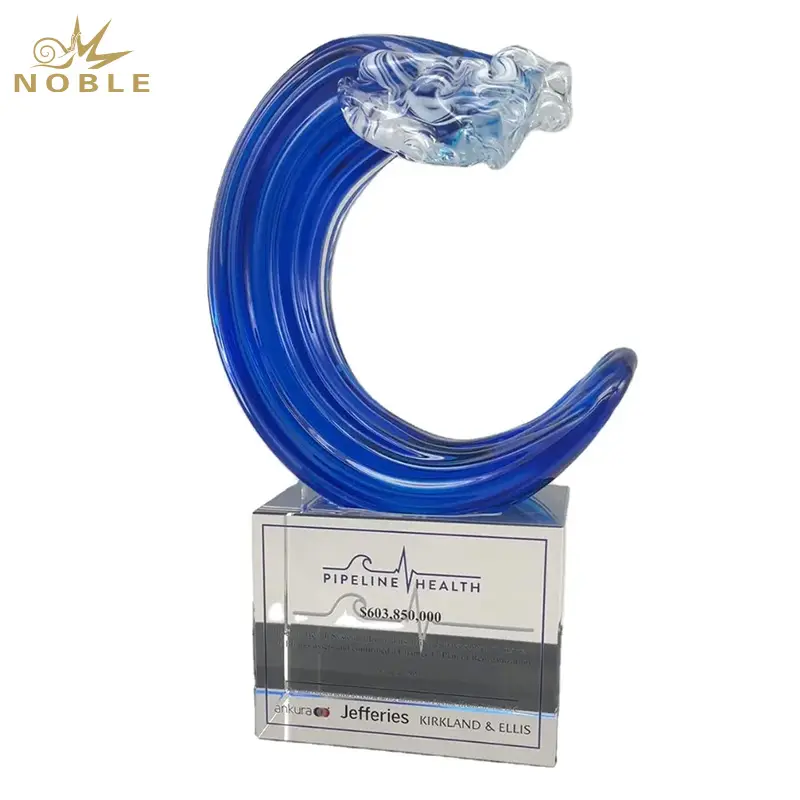 Edle Kristall basis Ozean wellen Art Glass Trophy Award Benutzer definiertes Logo Werbe leistung Jubiläum Business Geschenk Hand Craft