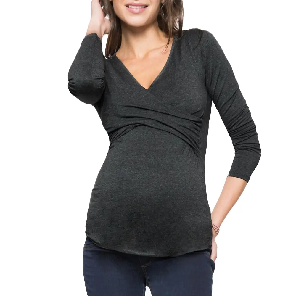 Blusa de amamentação cruz v, casual de maternidade profundo cuidado para mulheres grávidas