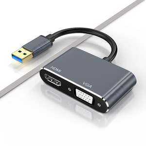 Convertidor USB 3,0 a VGA + HDMI Soporte de audio Compatible con Windows/Mac/Linux para proyector Cámara Altavoz HDTV Computadora - Product Image 1