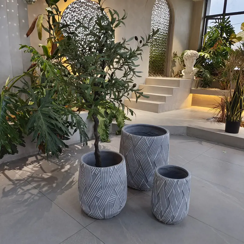 Fabbrica diretta giardino ad alta resistenza grande antico per la decorazione interna ed esterna in fibra di vetro vasi di fiori in calcestruzzo