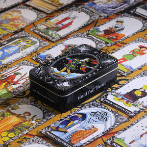 Новый высококачественный мультяшный железный ящик, 12*7 см, английская версия, карты Таро из фольги, горячая штамповка, игральные карты из ПВХ - Product Image 1