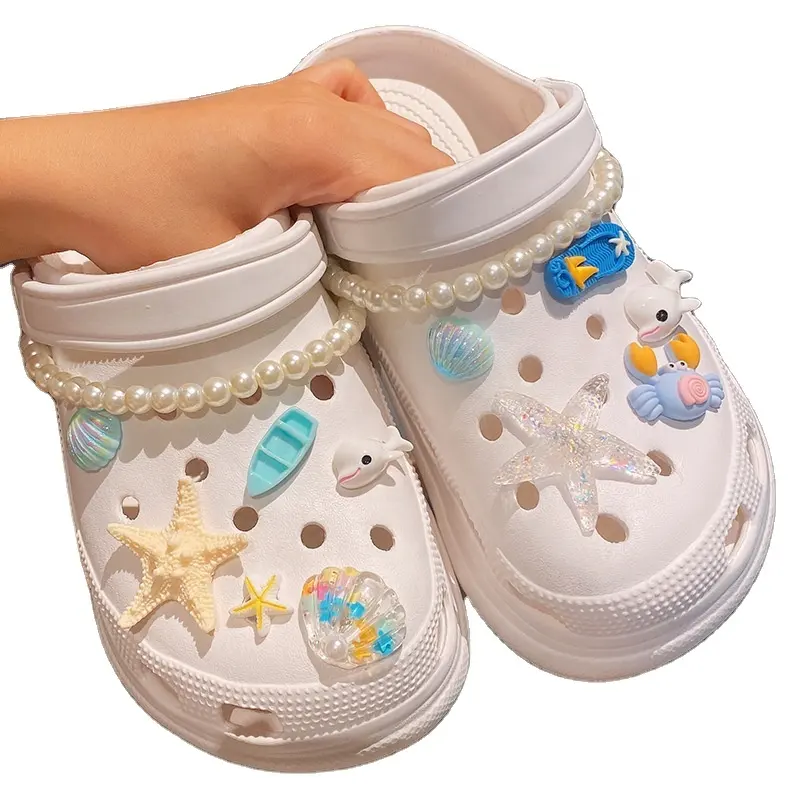 Sepatu gadget dekorasi baru bintang laut mutiara kilau sepatu mewah pesona untuk crocs anak laki-laki perempuan