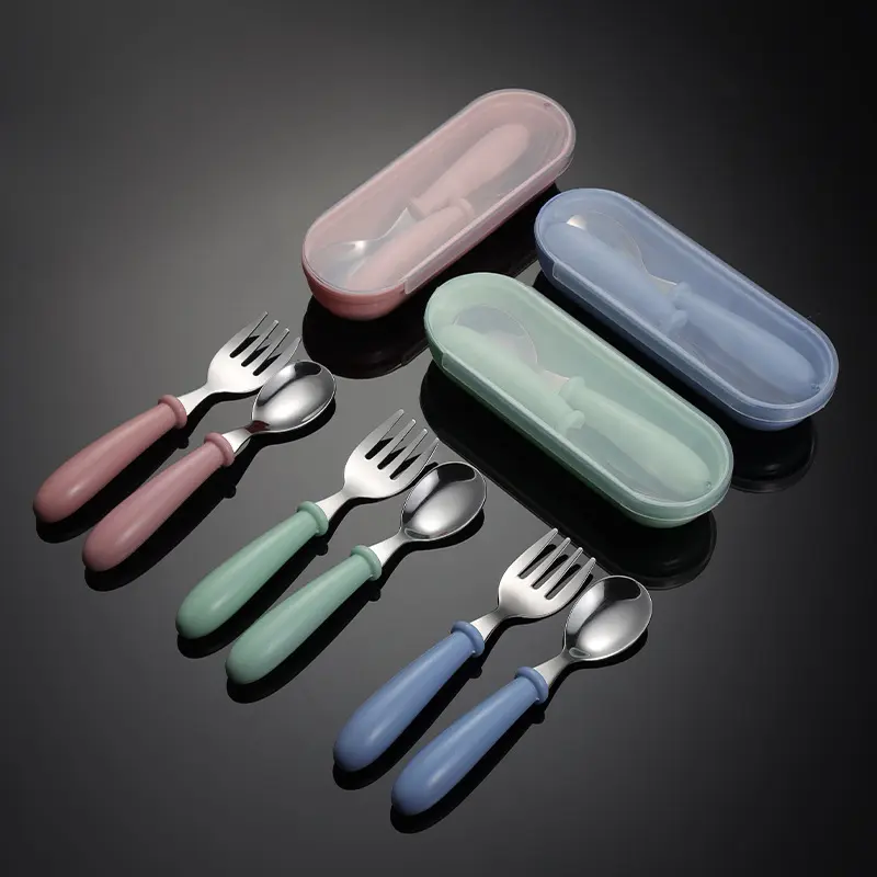 Children School Lunch Cutlery Set Food Grade 304 Stainless Steel Utensil Kids Fork And Spoon With Case