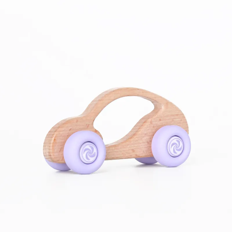 Fabrika toptan silikon ahşap araba oyuncak bebek bebekler için Montessori oyuncak araba organik diş çıkarma ahşap oyuncak