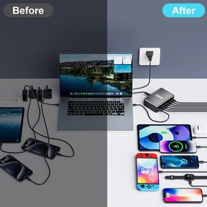 320W GaN şarj 8 Port USB tip C masaüstü şarj istasyonu PD 100W hızlı şarj için iPhone 16 15 14 iPad MacBook dizüstü - Product Image 5