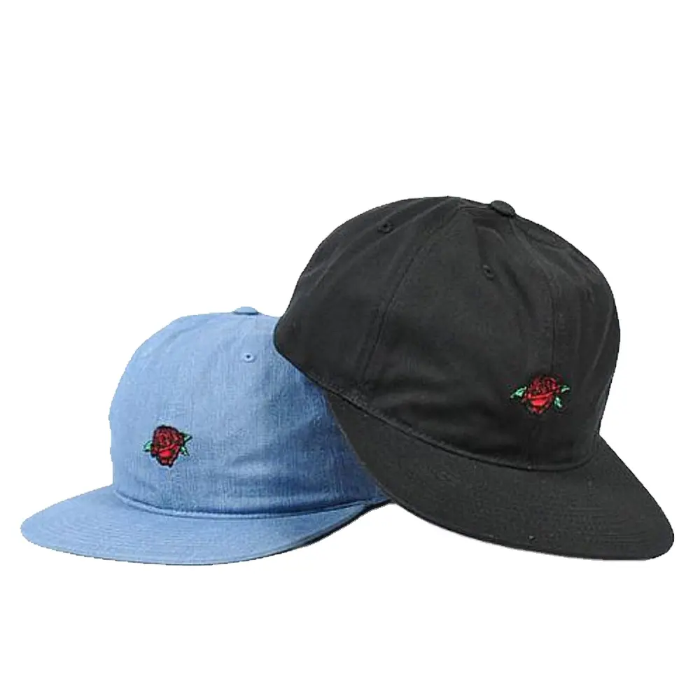 Tùy Chỉnh Floppy Flat Brim 5 Bảng Điều Chỉnh CHA Hat Thêu Rose Không Cấu Trúc Snapback Mũ Cap Cho Bán