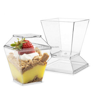 PTPACK 50 paket 60 paket 5 Oz kare şeffaf plastik tatlı bardak tek kullanımlık mus puding küçük şeffaf plastik bardaklar ile kapaklı kaşık - Product Image 3