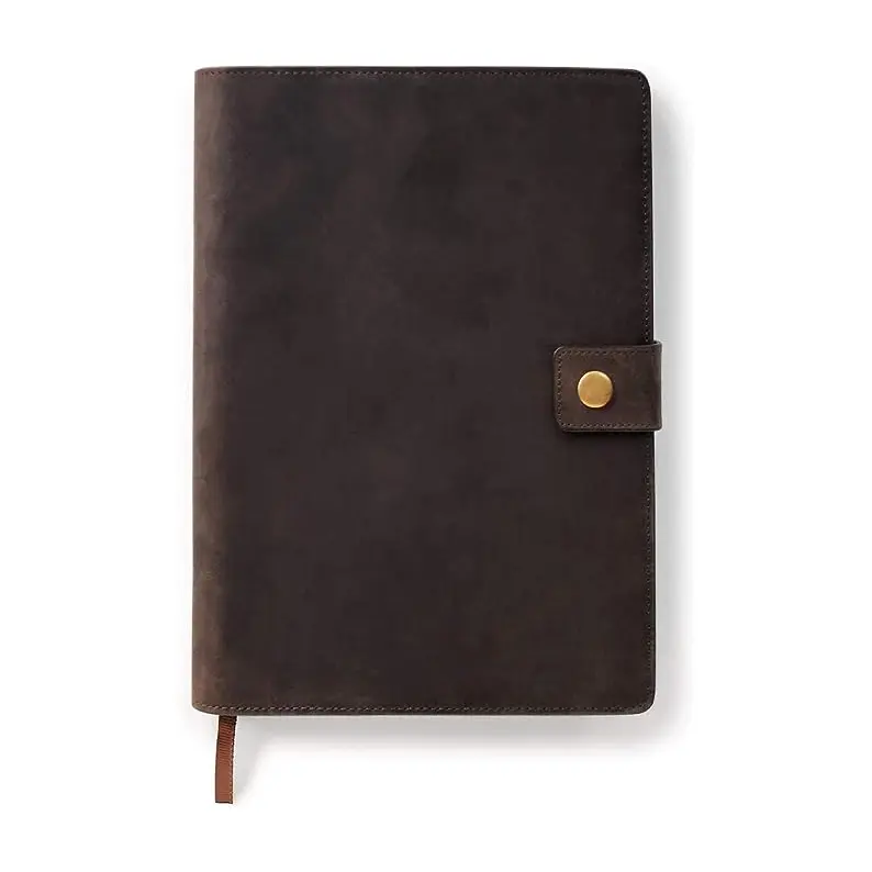 Taccuino personalizzato per studenti di moda con slot per schede quaderno in pelle di lino marrone Premium