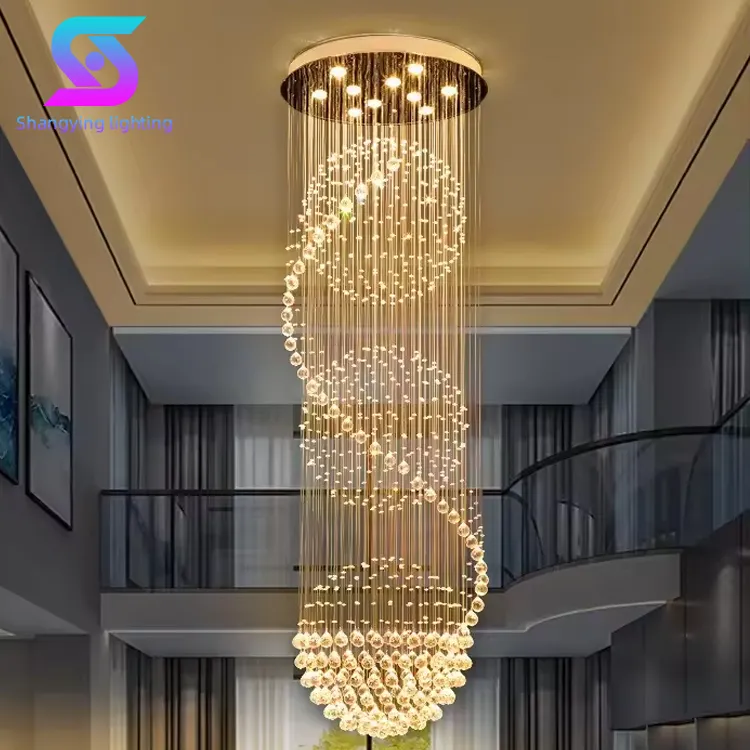 nordic hotel villa staircase living room round luxury k9 gold crystal chandelier lighting