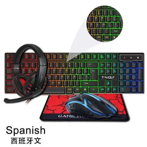 Shuoyin TWOLF TF800 4 in 1 <strong>Computer</strong> Gaming Teclado <strong>Keyboard</strong> &amp; and <strong>Mouse</strong> Headphones Pads Combos Kit Spanish Russian for PC Gamer - Product Image 2