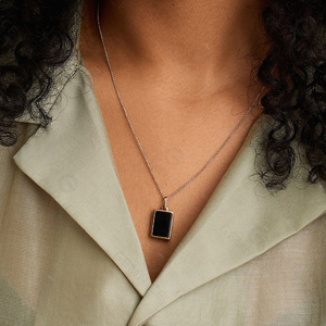 Gemnel класса люкс с черным ониксом в Прямоугольник Медальон ожерелье серебро перламутр Открытые Браслеты с подвесками - Product Image 4