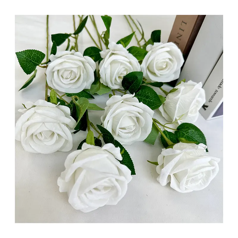 Factory bulk wholesale high quality Artificial single velvet roses flower red white custom real touch rose decorative flowers