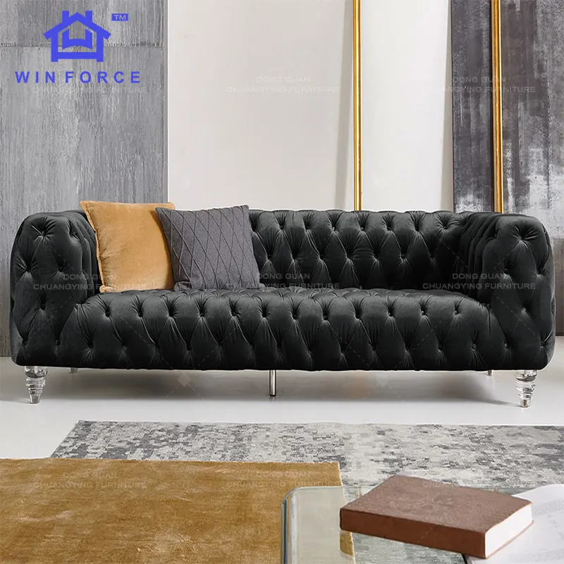 Venta directa de fábrica de lujo luz habitación muebles de sofá de 3 plazas sofá Chesterfield