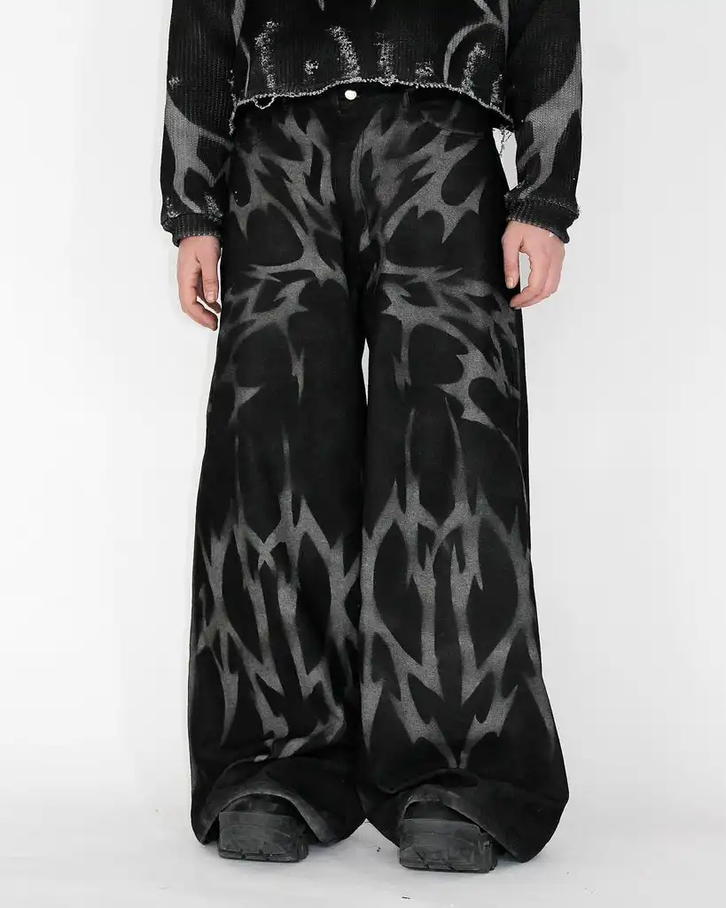 Zhuo Yang GarmentJeans imprimé hommes papillon Graffiti pantalons longs Cowboy ample décontracté taille haute Streetwear pantalon