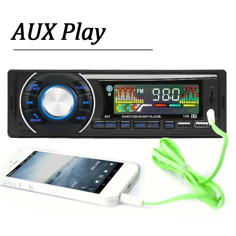 Carro 1din rádio de áudio estéreo Bluetooth MP3 player receptor FM 12V suporte para carregamento de telefone AUX/USB/Cartão TF em kit Dash