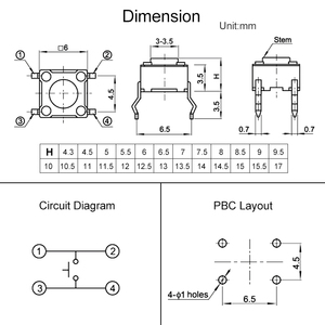 PCB Dip Electric 6x6 Momentaner mechanischer Berührungs schalter 4pins 6.2x6.2 Short Touch Tact Druckknopf schalter - Product Image 6