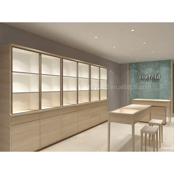 Vitrina de madera con muebles de interior para joyería, vitrina de exhibición con estilo elegante, a la venta